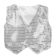 (silver, 10-12 Years) Kids Boys Sequined V Neckline Vest 3 Press Buttons Jacket Hip-hop Jazz Dance Waistcoat Stage Performance Clothes