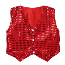 (red, 12-13 Years) Kids Boys Sequined V Neckline Vest 3 Press Buttons Jacket Hip-hop Jazz Dance Waistcoat Stage Performance Clothes