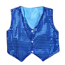 (blue, 7-8 Years) Kids Boys Sequined V Neckline Vest 3 Press Buttons Jacket Hip-hop Jazz Dance Waistcoat Stage Performance Clothes