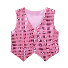 (pink, 7-8 Years) Kids Boys Sequined V Neckline Vest 3 Press Buttons Jacket Hip-hop Jazz Dance Waistcoat Stage Performance Clothes