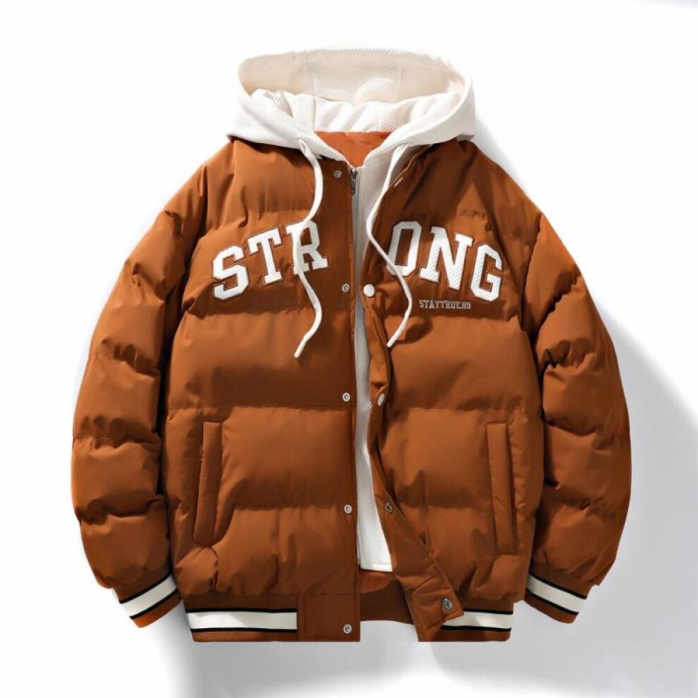 (as the picture, 3XL) Men's Autumn/winter Hooded Fashion Plus Trendy Letter Print Jacket Fake Two Down Jackets