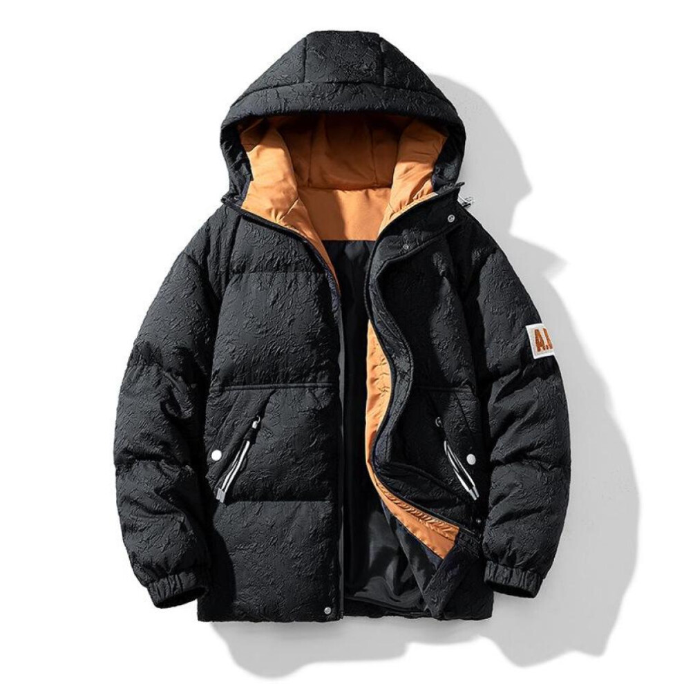 (black, 4XL) Men's Winter New Korean Version Of Cotton-padded Coat Trend Thick Hooded Coat