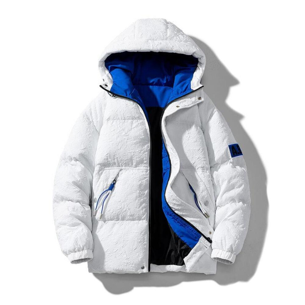 (white, 3XL) Men's Winter New Korean Version Of Cotton-padded Coat Trend Thick Hooded Coat