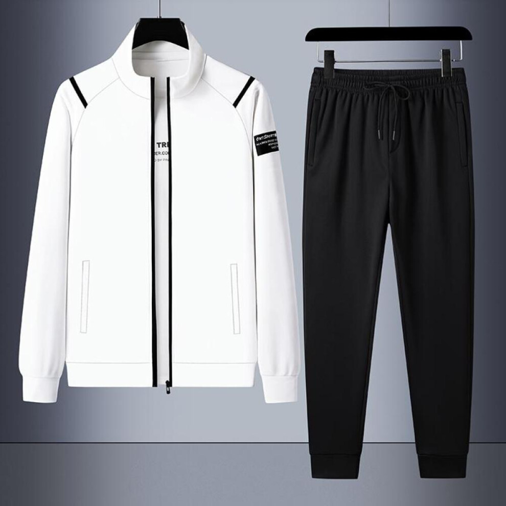 (white, L) Men Autumn Spring Tracksuit Two Piece Sets Casual Jackets+trousers Sweatsuit Male Jogging Suit