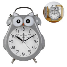 (Grey) Silent Non-ticking Alarm With Night Light And Snooze, Battery Operated & Easy To Set, Cute Owl Decorative Clock For Kids, Girls Bedroom