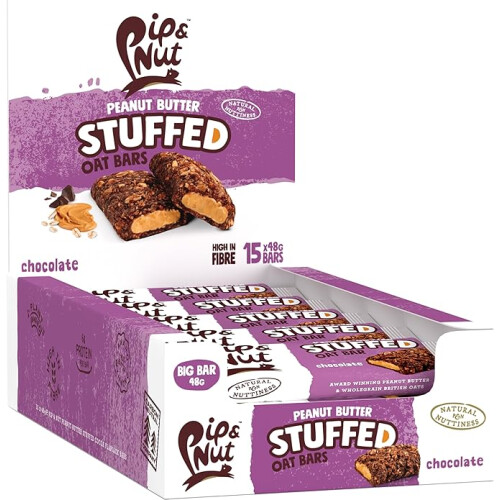 Pip & Nut Peanut Butter Stuffed Oat Bar Chocolate, 15 x 48g