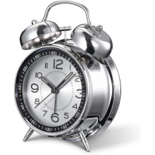 (silver) Loud Alarm Clock For Heavy Sleepers Adults,4 Inch Silent Non-ticking Quartz With Backlight,twin Bell