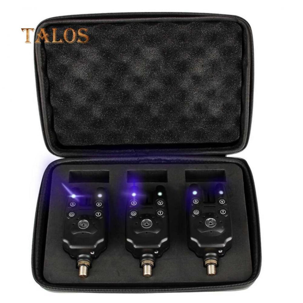 Talos 3pcs Fishing Bite Alarms Set Led Light Sound Biting Indicators Fish Finders Tool