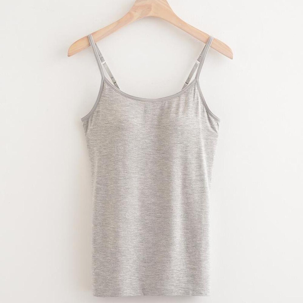 (grey, S) Summer Sleeveless Padded Shirt Strap Basic Tank Top Women Camisoles Tops With Built In Bra