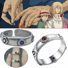 (1Pair Red with Blue) Anime Howl's Moving Castle Cosplay Ring Hayao Miyazaki Sophie Howl Costumes Unisex Metal Rings Jewelry Prop Accessories Gift