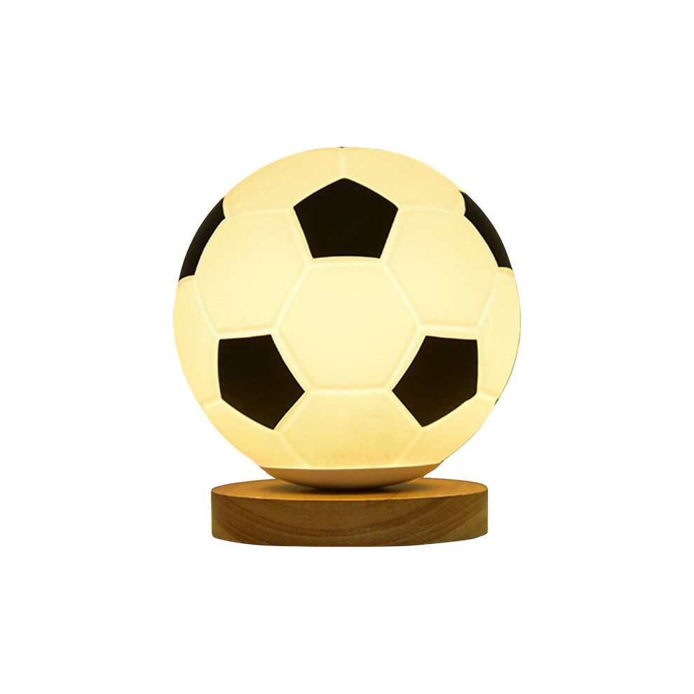 (Black White, Warm Light) Football Night Light,soccer Led Lamp,with Wooden Stand,remote Control And Usb Rechargeable ,gifts For Girls Boys
