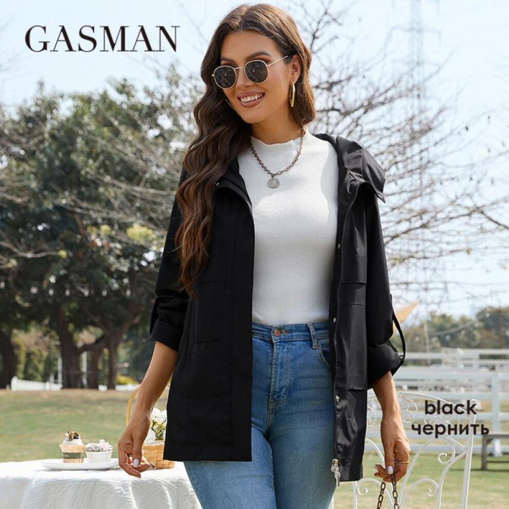 (black, XL) Gasman Trench Coat Women Zipper Windproof High Quality Women&apos;s Coat Spring 2022 Windbreaker Woman Coat Ladies Elegant Gw-82102
