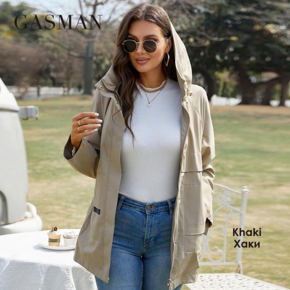 (khaki, XL) Gasman Trench Coat Women Zipper Windproof High Quality Women&apos;s Coat Spring 2022 Windbreaker Woman Coat Ladies Elegant Gw-82102