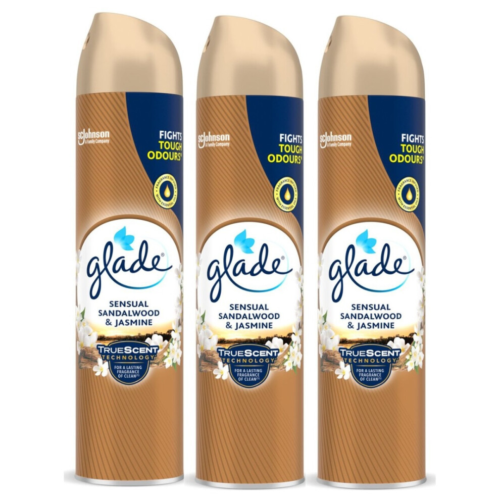 3 x Glade Aerosol Air Freshener 300ml -Sensual Sandalwood & Jasmine