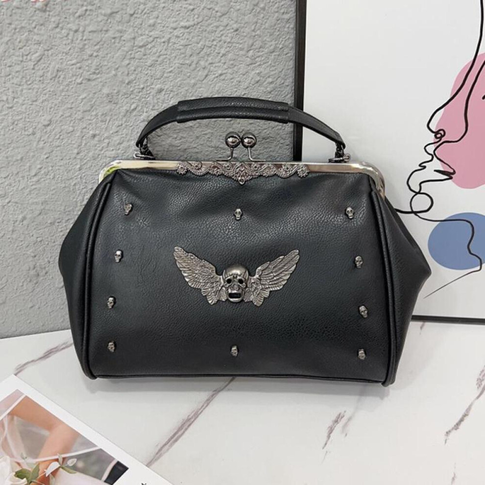 (black) Jierotyx Punk Style Purses And Handbag For Women Gothic Skull Head Crossbody Bags Trendy Cool Clip Purse Vintage Rivet