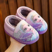 (30-31 Insole 19.0 cm, Purple B heel) Princess Elsa Winter Children's Heel Cotton Slippers Girls' Warm Frozen Kids' Cotton Black Purple Flats Shoes
