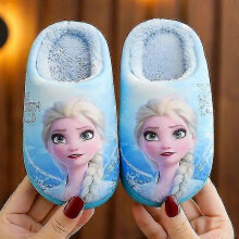 (32-33Insole 20.0 cm, Blue) Princess Elsa Winter Children's Heel Cotton Slippers Girls' Warm Frozen Kids' Cotton Black Purple Flats Shoes