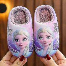 (32-33Insole 20.0 cm, Purple B) Princess Elsa Winter Children's Heel Cotton Slippers Girls' Warm Frozen Kids' Cotton Black Purple Flats Shoes