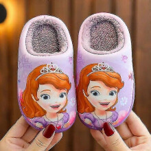 (28-29 Insole 17.5 cm, Purple A) Princess Elsa Winter Children's Heel Cotton Slippers Girls' Warm Frozen Kids' Cotton Black Purple Flats Shoes