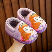 (28-29 Insole 17.5 cm, Purple A heel) Princess Elsa Winter Children's Heel Cotton Slippers Girls' Warm Frozen Kids' Cotton Black Purple Flats Shoes