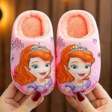 (34-35 Insole 21.0 cm, Pink) Princess Elsa Winter Children's Heel Cotton Slippers Girls' Warm Frozen Kids' Cotton Black Purple Flats Shoes