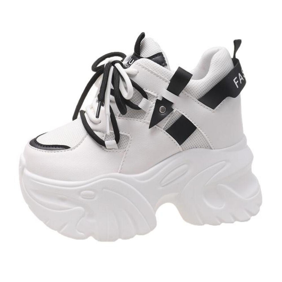 (white, 39) Women Platform Sneakers Lace Up Autumn Sports Dad Shoes Chunky Casual Shoes Woman Thick Bottom Mesh Shoes