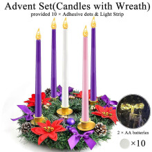 (Advent Set, set of 5 Wreath D) 4~48pcs LED Advent Candles Set of 4 or 5 Christmas Taper Flameless candle with Advent Wreath Purple Pink White Church Flickering