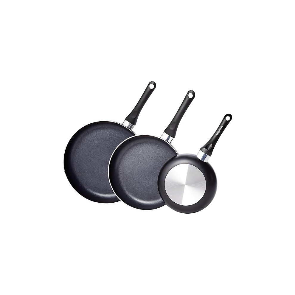 3-Piece Non-Stick Frying Pan Set, 20 cm, 25 cm, and 30 cm, Variety Pack, Black