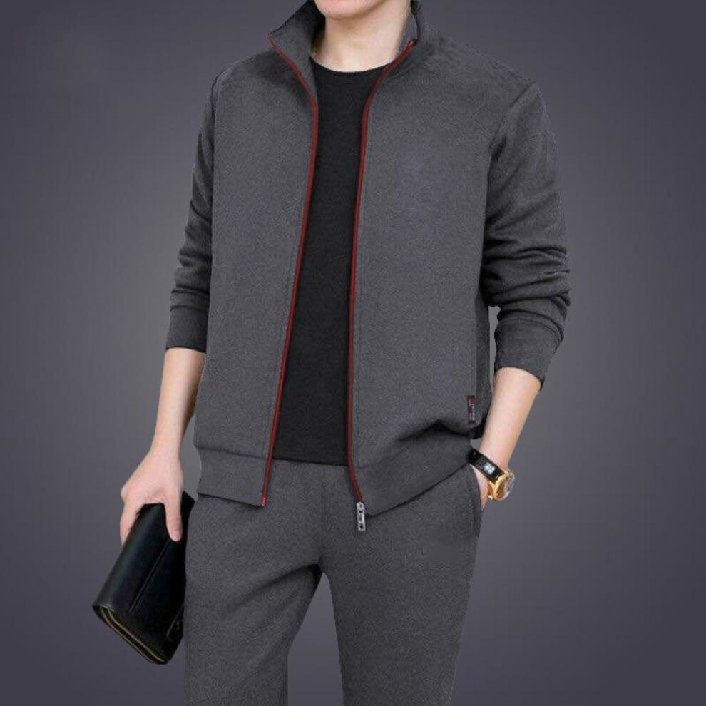(dark gray, XXL) Men Casual Tracksuit Sets Jacket+pants Two Piece Sets Sports Suit Patchwork Sets Streetwear Gym Clothes Fitness