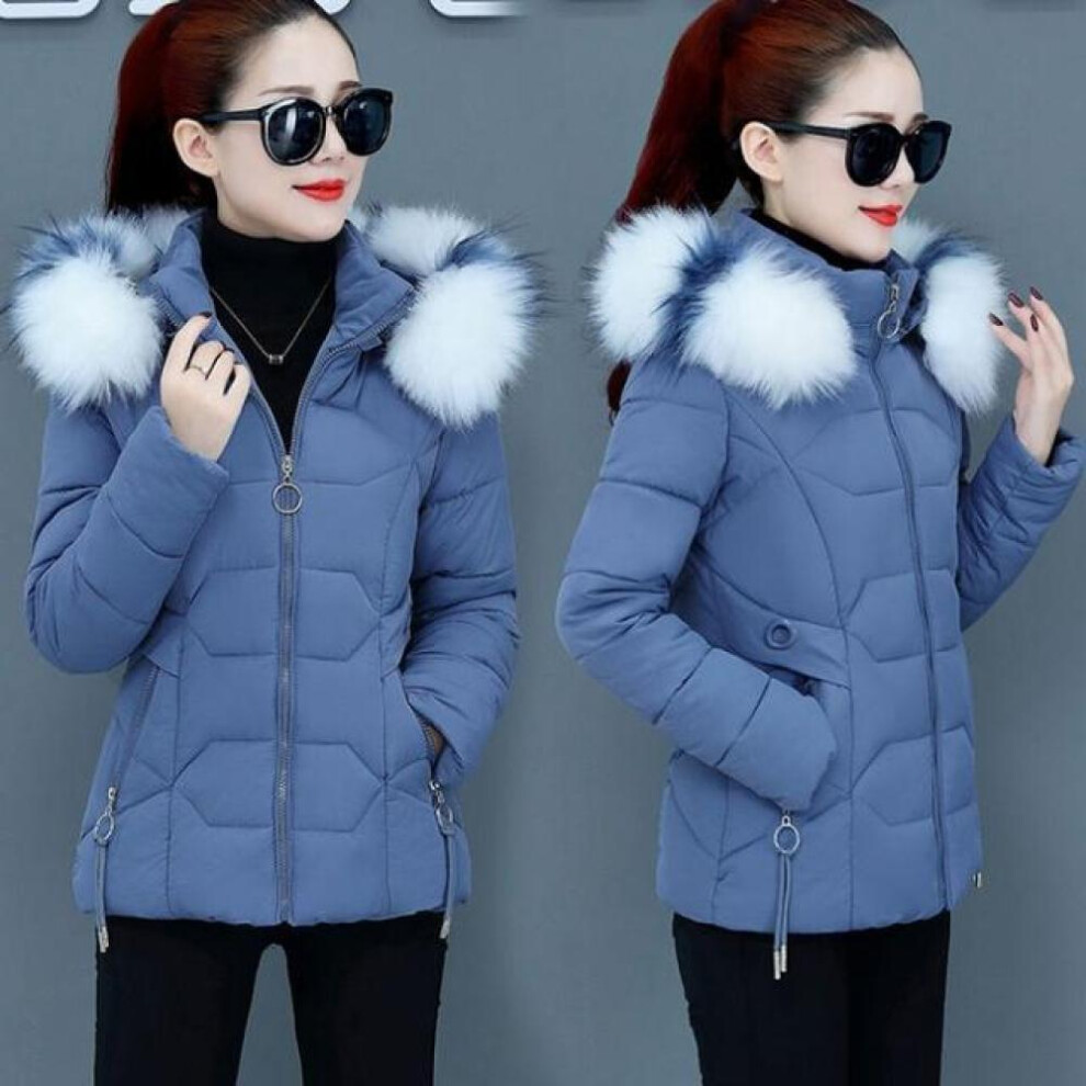 (blue, M) Winter Jacket Women Parkas Faux Fur Collar Hooded Jacket Female Down  Jacket Parka Outwear Ladies Overcoat