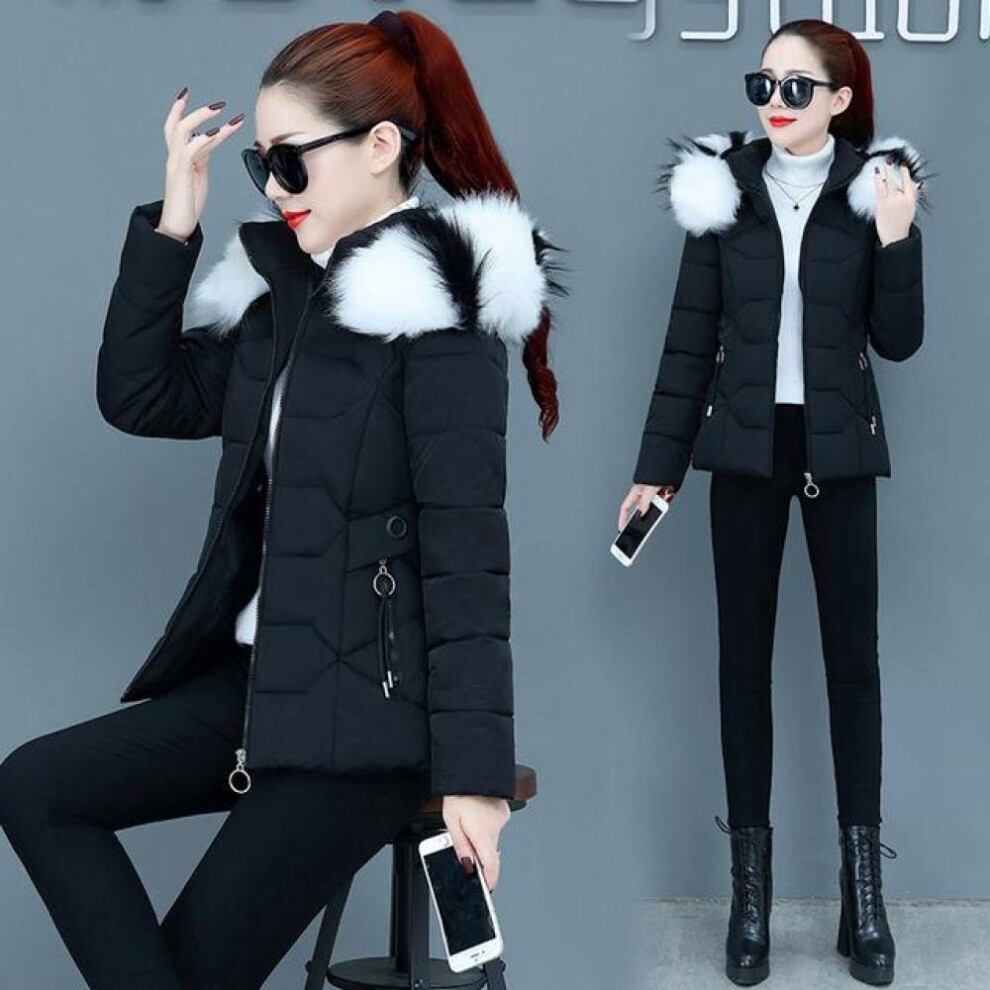 (black, XXL) Winter Jacket Women Parkas Faux Fur Collar Hooded Jacket Female Down  Jacket Parka Outwear Ladies Overcoat