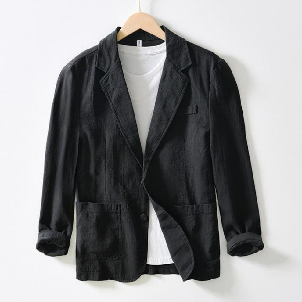 (black, XXL) Spring Casual Linen And Cotton Safari Suits For Men Men&apos;s Linen Style Long Sleeve Solid Clothing Solid Color Blazers Men Jackets Oversize