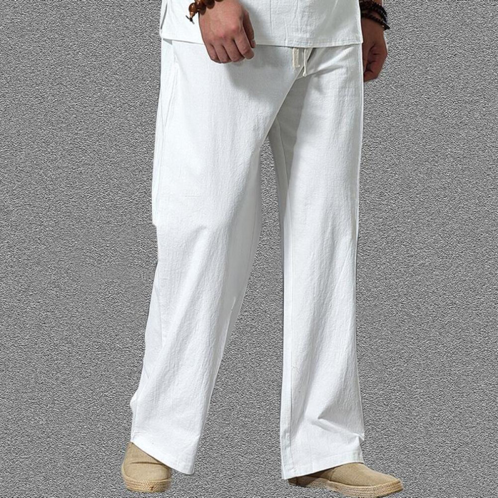 (white, 6XL) Pants Large Size Summer Men&apos;s Cotton Tall Big Sizes Wide Leg Linen Pant Oversized Jogger Trousers Male Plus Size Loose Pants Men