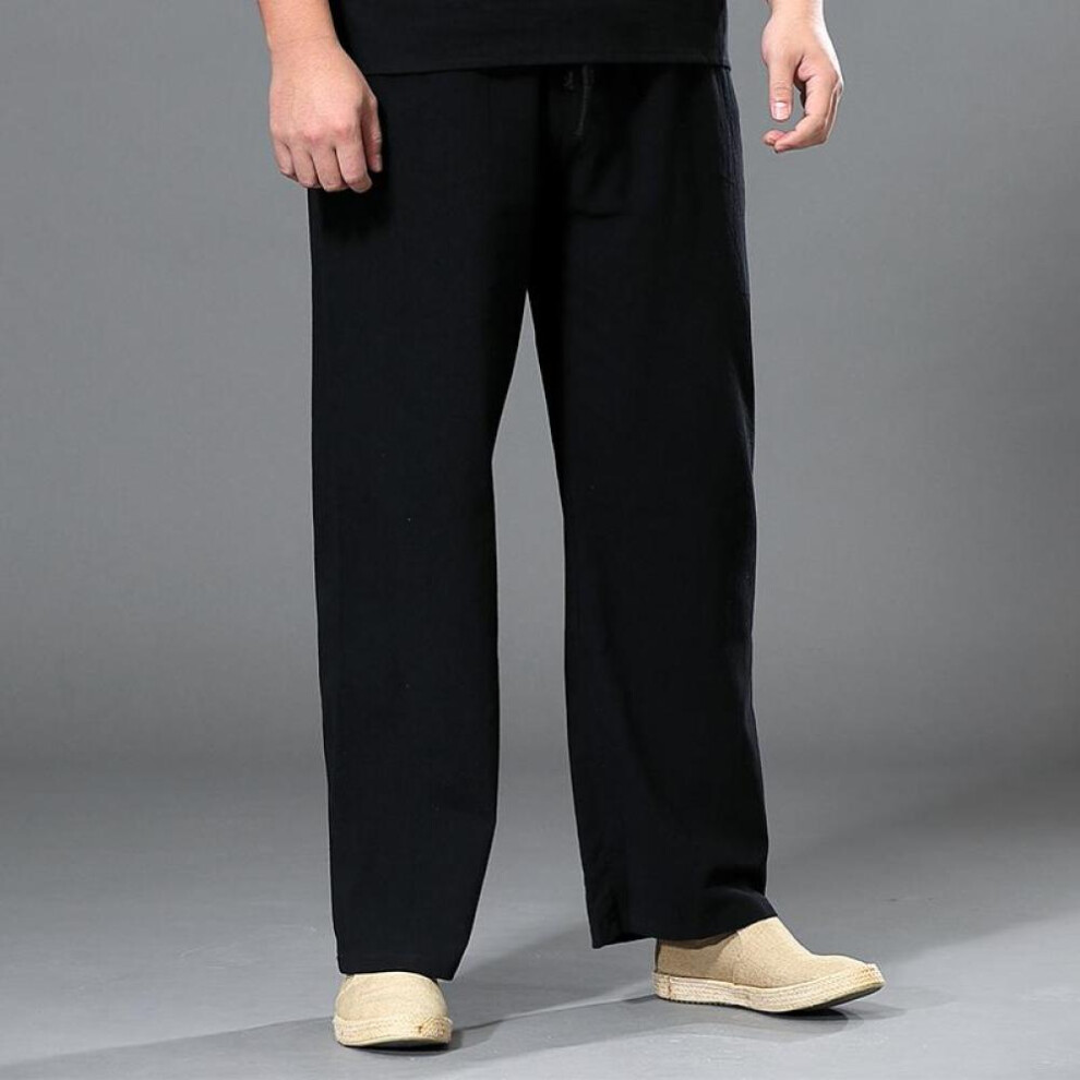 (black, 6XL) Pants Large Size Summer Men&apos;s Cotton Tall Big Sizes Wide Leg Linen Pant Oversized Jogger Trousers Male Plus Size Loose Pants Men