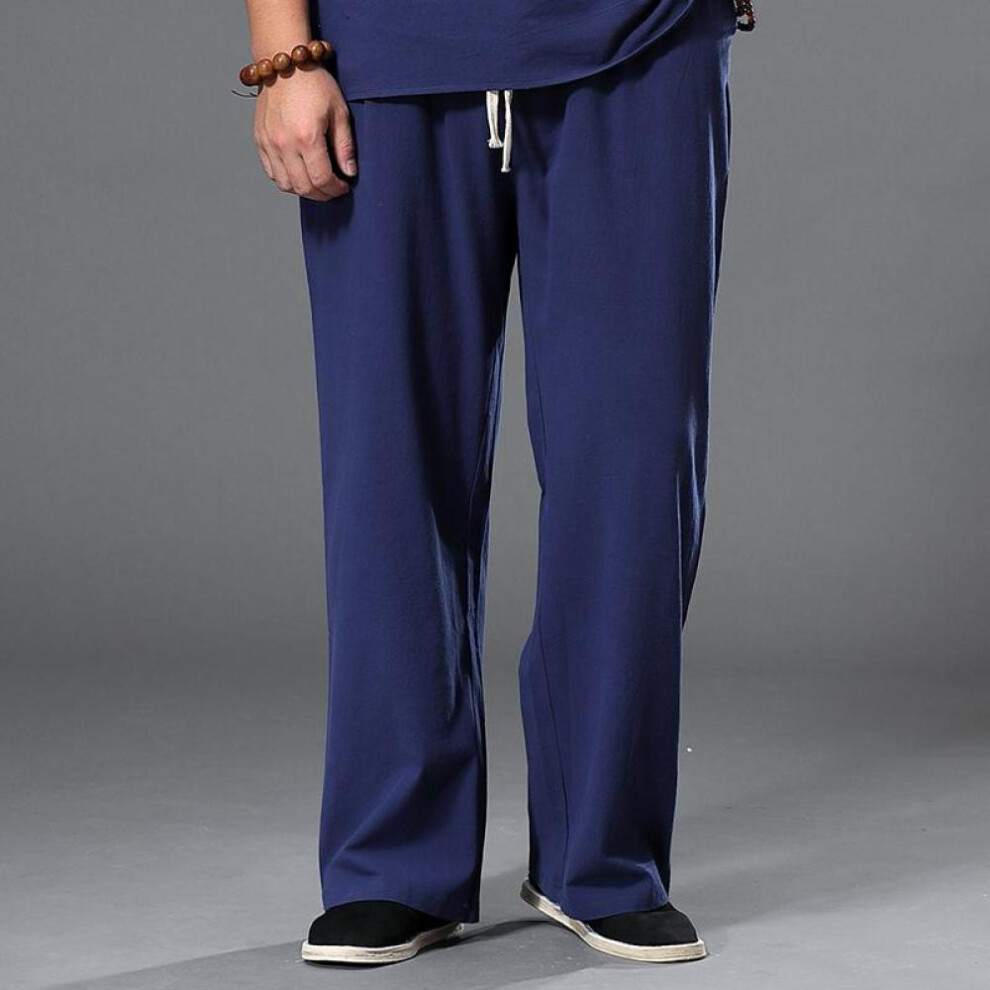 (blue, M) Pants Large Size Summer Men&apos;s Cotton Tall Big Sizes Wide Leg Linen Pant Oversized Jogger Trousers Male Plus Size Loose Pants Men