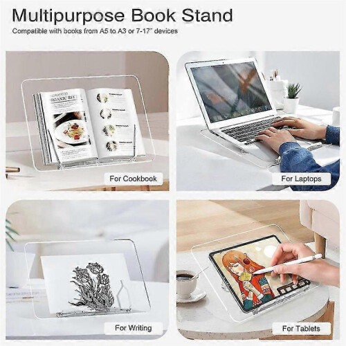 Acrylic Book Stand, Angle Adjustable Book Display Stand,Foldable Cookbook Stand, Book Holder for Ma 2