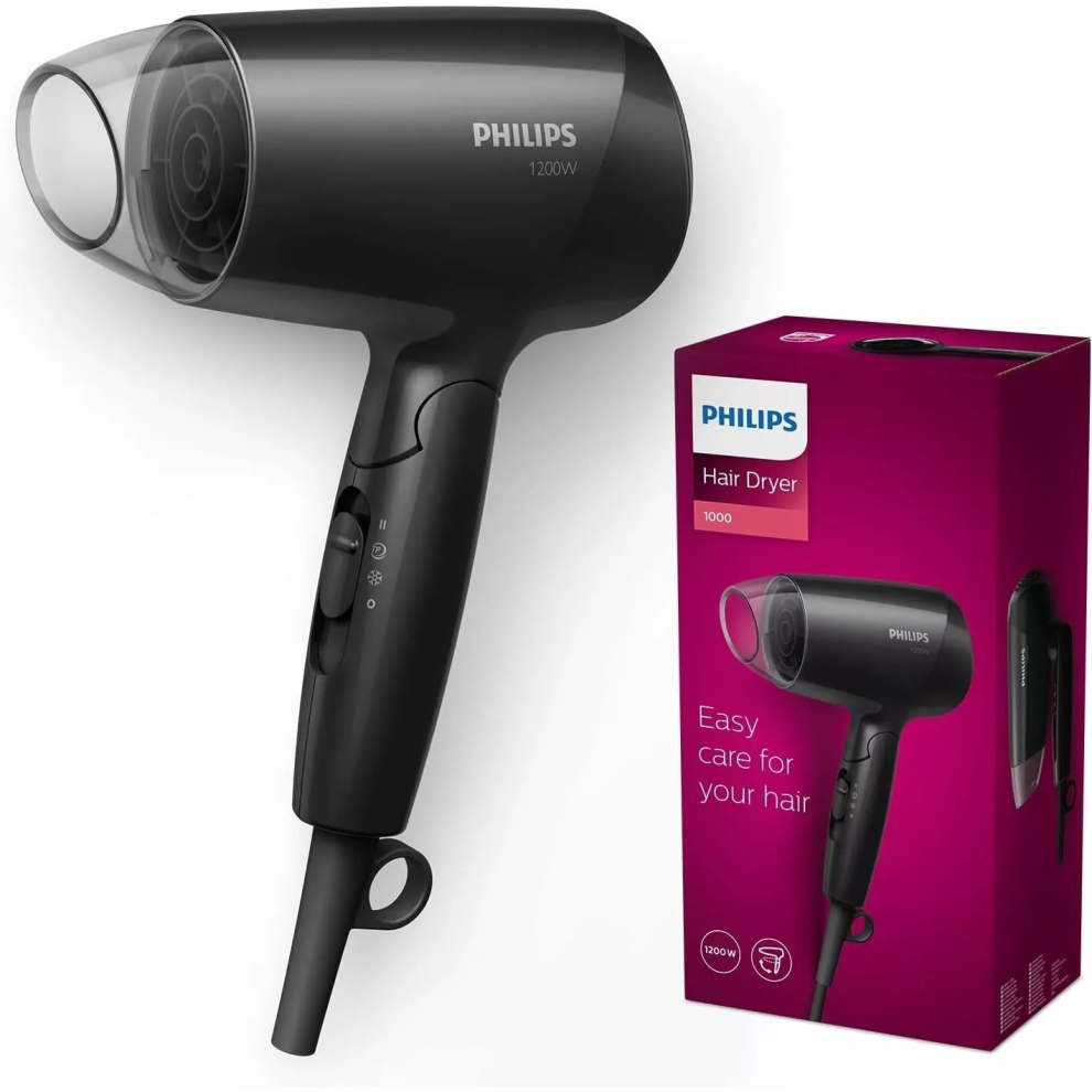 Philips Essential 1200w Travel Hair Dryer Compact Foldable Handle