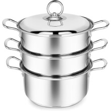 Penguin Home 3-Tier Stainless Steel Steamer Pan Set with Induction-Safe Knob Lid - Includes Casserole + 2 Steamer Pots