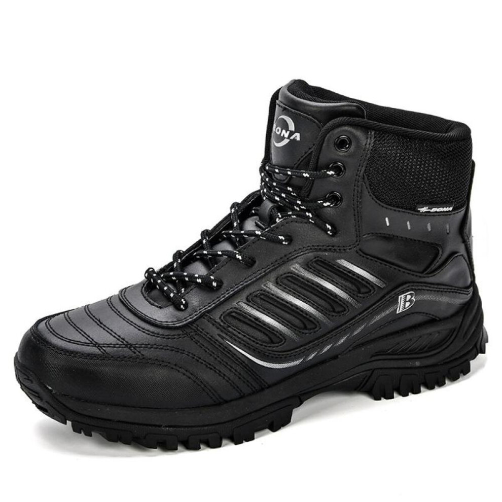 (black,gray, 43) BONA Men Hiking Shoes Mid-Top Split Leather Outdoor Sneaker Men Comfy Trekking Boots Men Trail Camping Climbing Hunting Sneakers