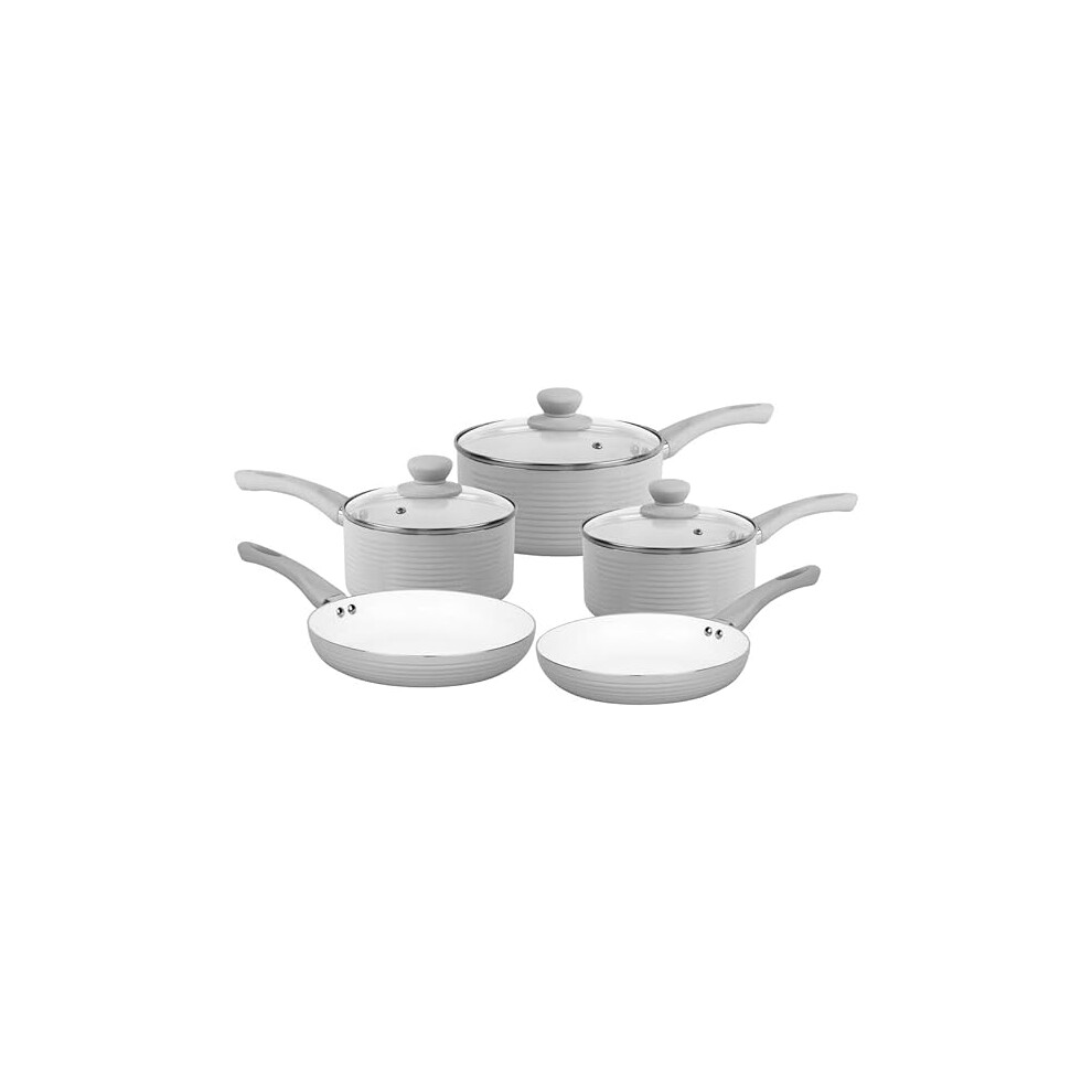 8Pcs Non-Stick Ribbed Aluminium Induction Hob Cookware Set with Saucepans, Pots, Lids, and Frying Pans - Heat-Resistant Handles