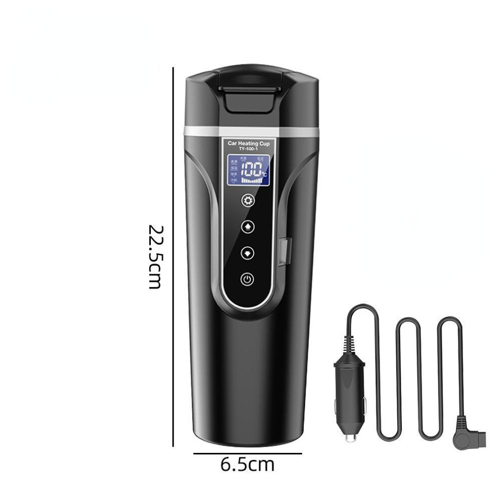 (as the picture) 12/24v Car Heating Cup Electric Kettle Stainless Steel Smart Heating Travel Coffee Mug Warmer With Lcd Display Ysxx