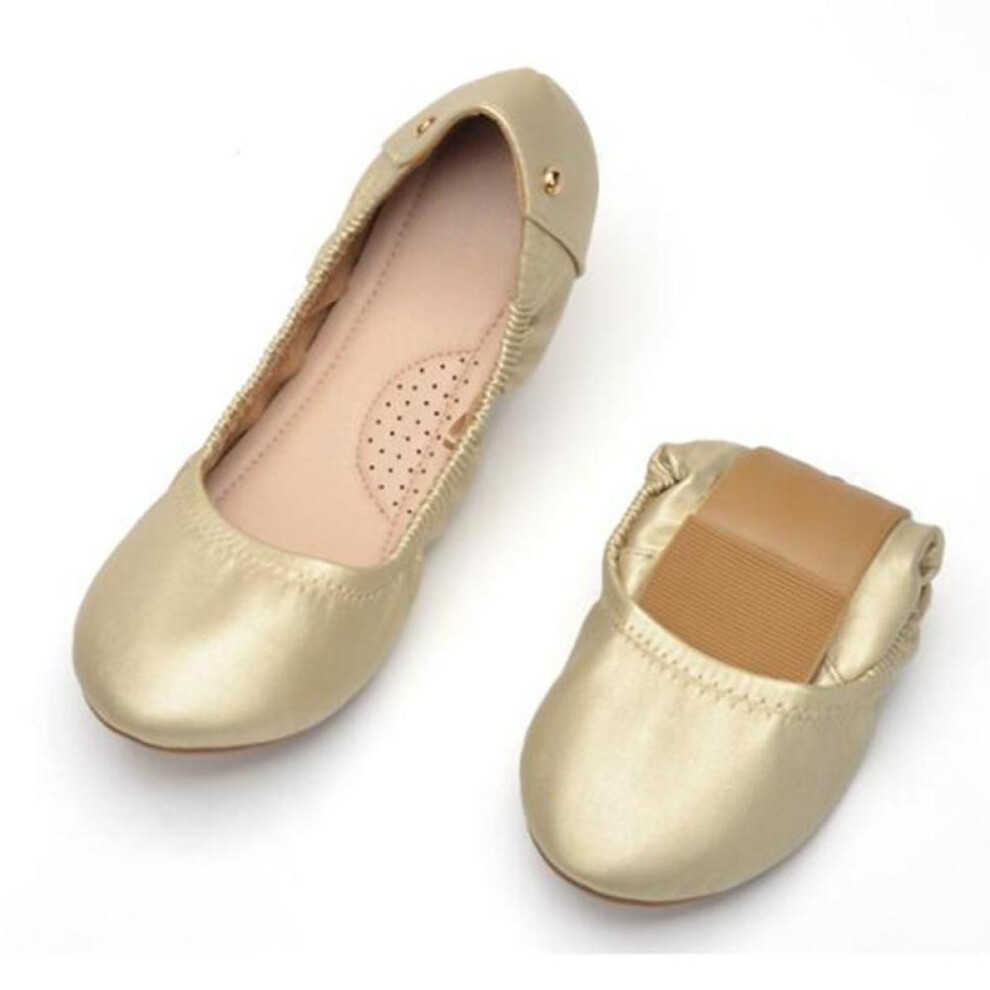 (gold, 41) Classic Women Ballet Flat Shoes Dressy Comfortable Shoes For Women Foldable Ballerina Slip On Ladies Shoes