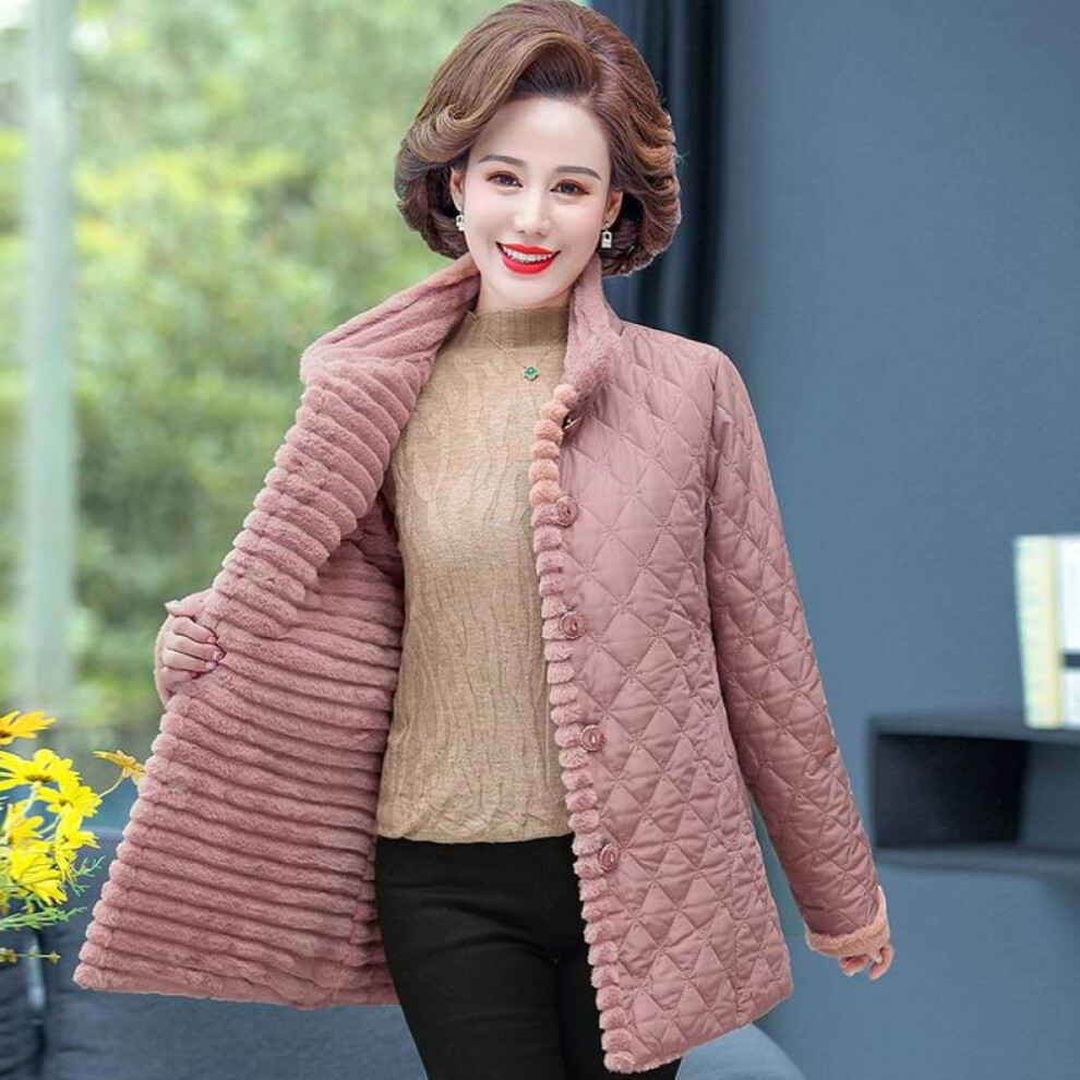 (pink, XL) Women Winter Tops Big Size Mother Clothes Plus Large Female Parka Thick Warm Coats Rabbit Fur Outerwear