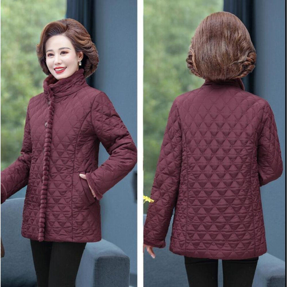 (wine red, XXXL) Women Winter Tops Big Size Mother Clothes Plus Large Female Parka Thick Warm Coats Rabbit Fur Outerwear