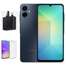 (Black) Samsung Galaxy A06 4GB 64GB Dual Sim Unlocked with  Samsung Official 25W UK charger Retail pack and clear case