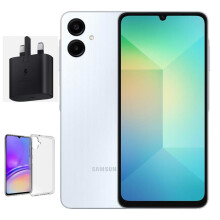 (Light Blue) Samsung Galaxy A06 4GB 64GB Dual Sim Unlocked with Samsung Official 25W UK charger Retail pack and clear case - Refurbished
