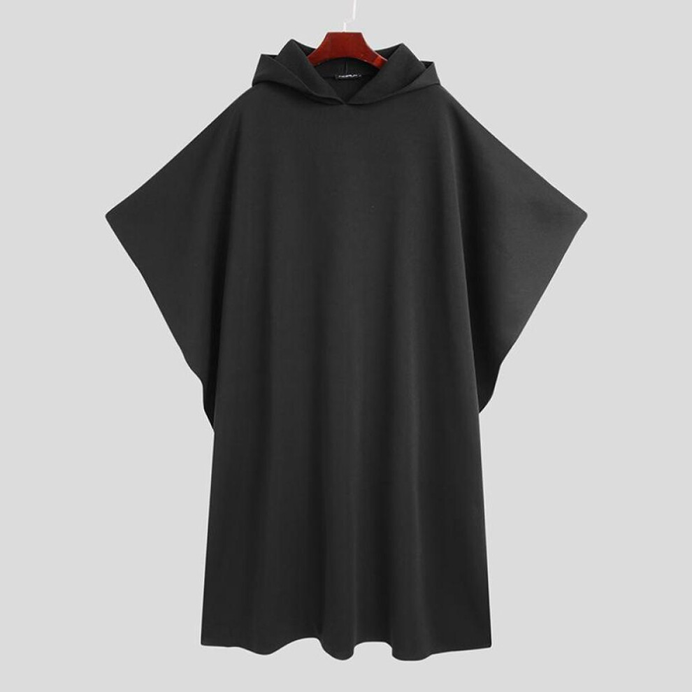 (black, L) Incerun Men Hooded Cape Cloak Role Play Wear Halloween Tops Loose Baggy Oversize Manteau