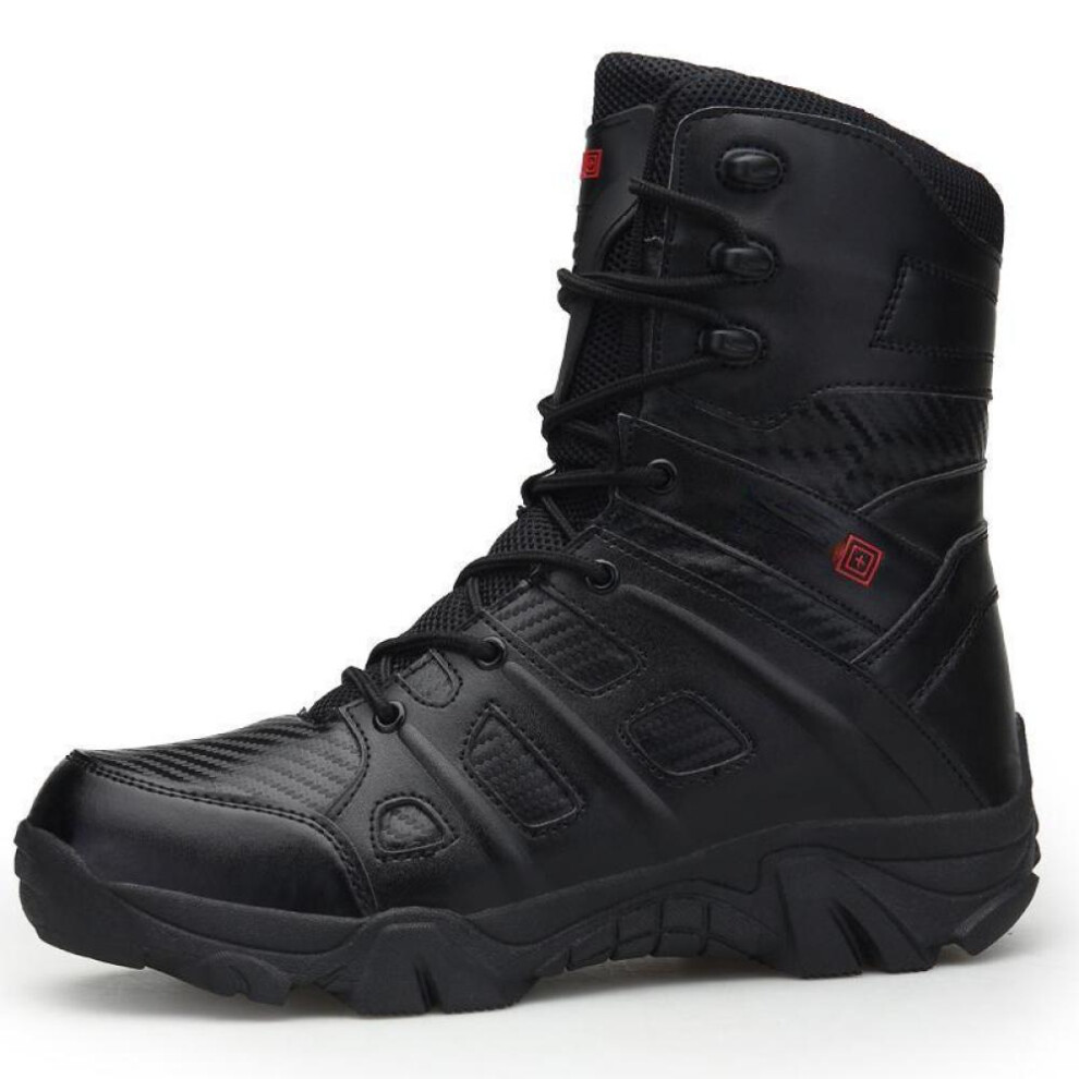 (black, 42) Men&apos;s Waterproof Anti-slip Tall Boots Desert Outdoor Hiking Boots Large Size Tactical Military Shoes 39-47