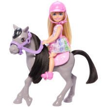 Chelsea & Pony Set, Doll & Helmet, Poseable Knees, Gray Pony with Saddle & Rein