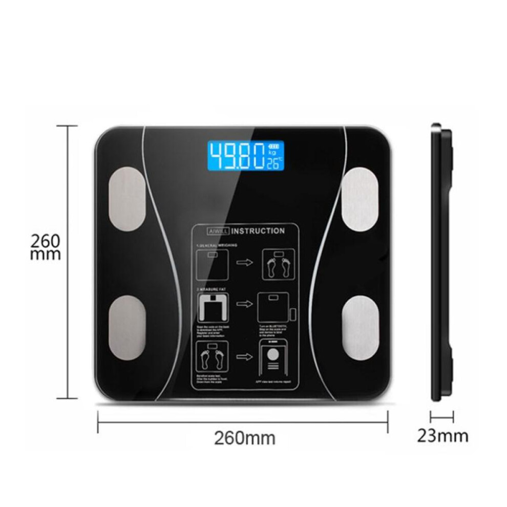 Lucyleyte (Black) Body Fat Scale Smart Wireless Digital Bathroom Weight Scale Body Composition Analyzer Bluetooth Black